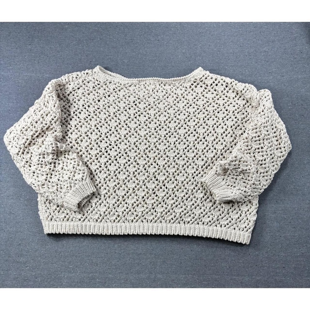 Jessica Simpson Crochet Open Knit Sweater Womens Large Beige Boho Pullover Top - Picture 2 of 5